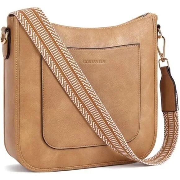 Crossbody Bags Trendy Vegan Leather Camel - Picture 1 of 7